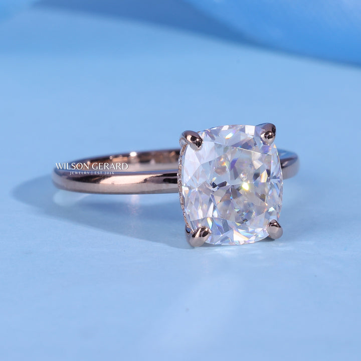 1.0CT Elongated Cushion E/VS Lab Grown Diamond Hidden Halo Solitaire Engagement Ring