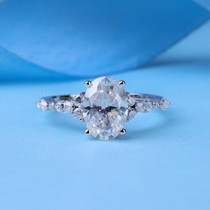 2.0CT Oval E/VS1 Lab Grown Diamond Cluster Engagement Ring