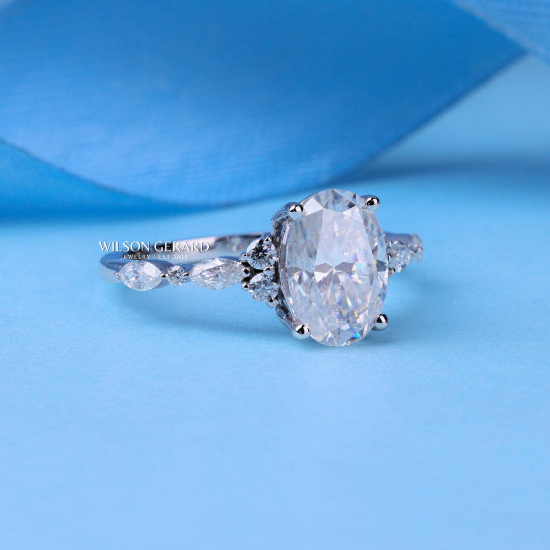 2.0CT Oval E/VS1 Lab Grown Diamond Cluster Engagement Ring