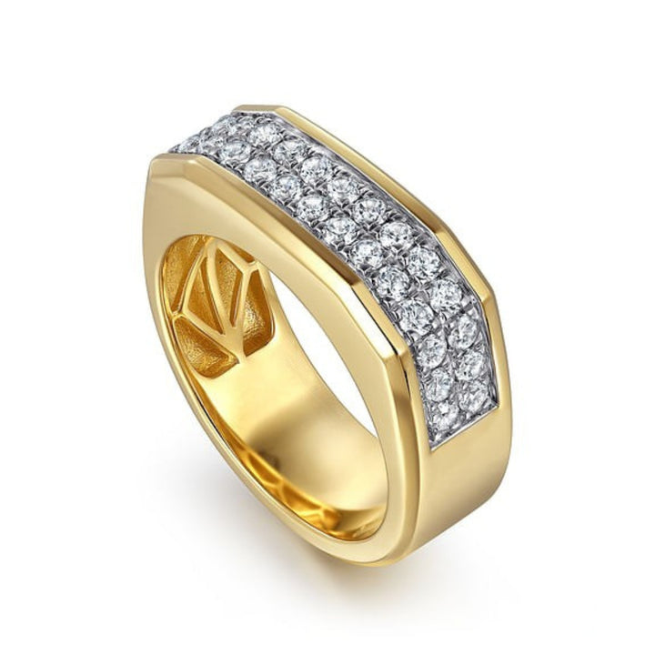 14K Yellow Gold Round Lab Grown Diamond Channel Pave Men's Wedding Ring