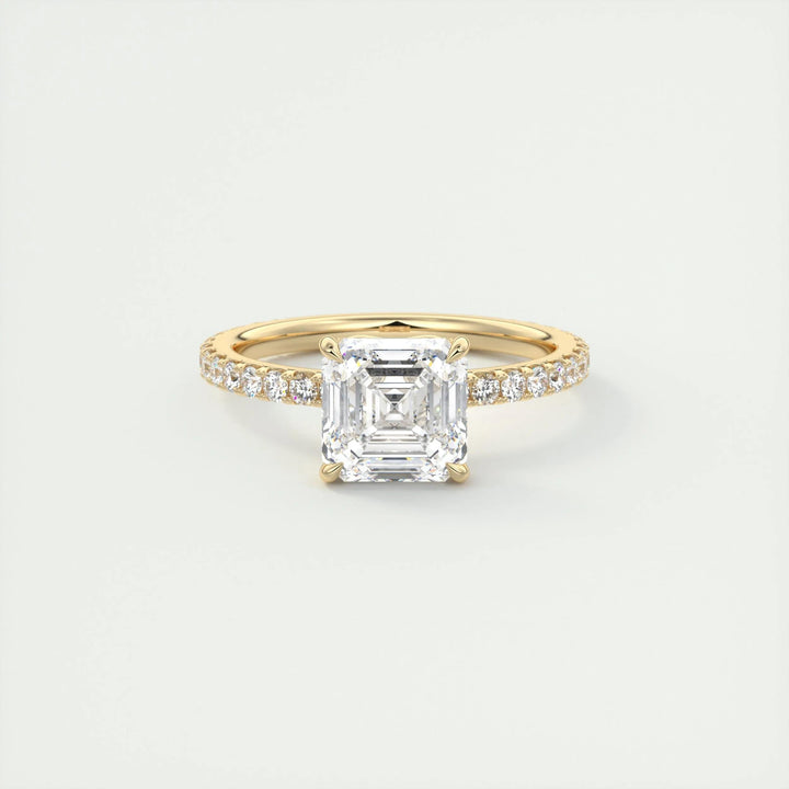 2ct Asscher F- VS1 Diamond Pave Engagement Ring