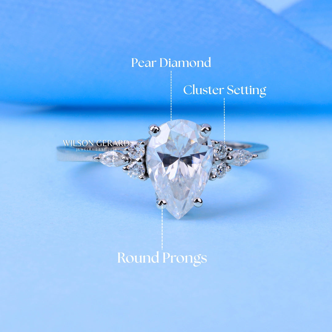 1.0CT Pear E/VS CVD Diamond Cluster Engagement Ring