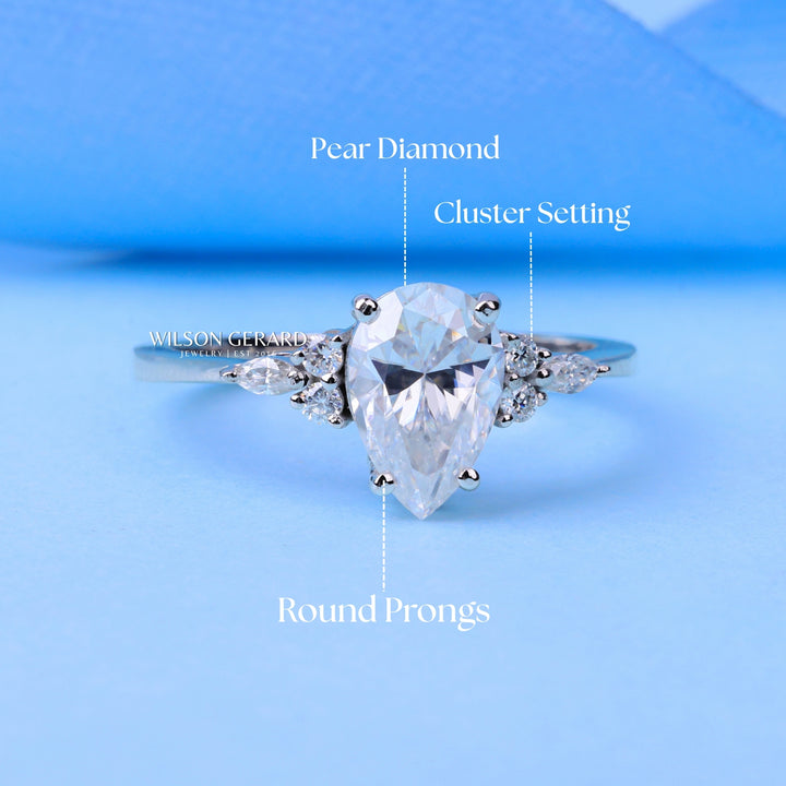 1.0CT Pear E/VS CVD Diamond Cluster Engagement Ring