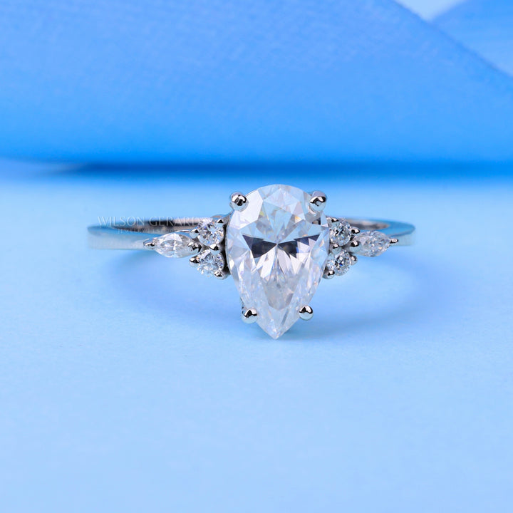 1.0CT Pear E/VS CVD Diamond Cluster Engagement Ring