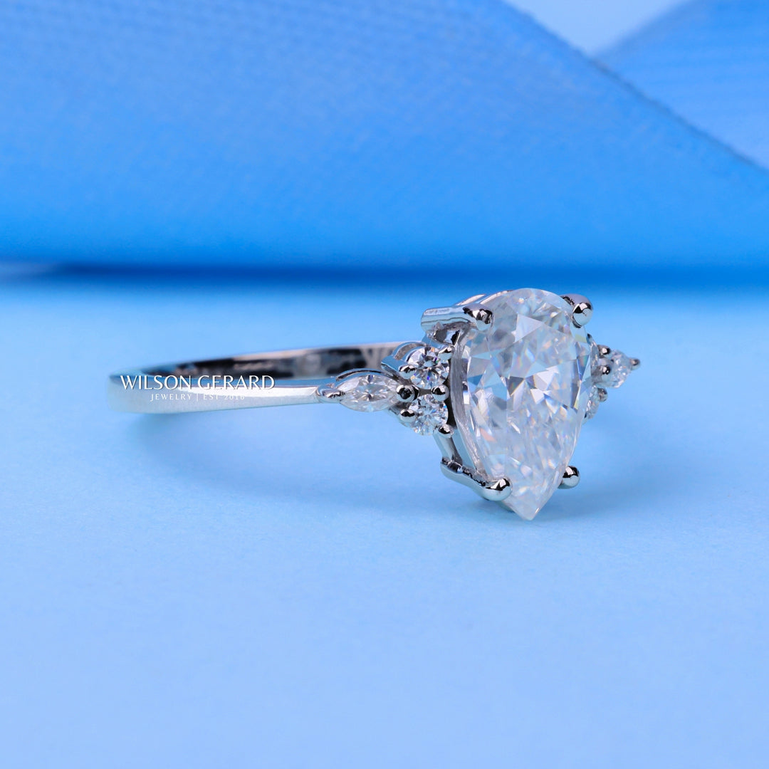 1.0CT Pear E/VS CVD Diamond Cluster Engagement Ring