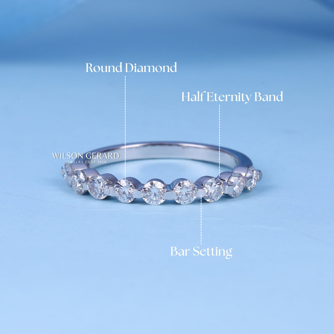 Round E/VS1 Lab Grown Diamond Pave Half Eternity Wedding Band