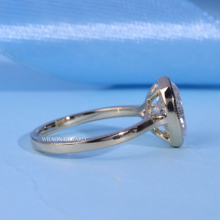 2.0CT Bezel Set Oval E/VS1 Lab Grown Diamond Cathedral Engagement Ring