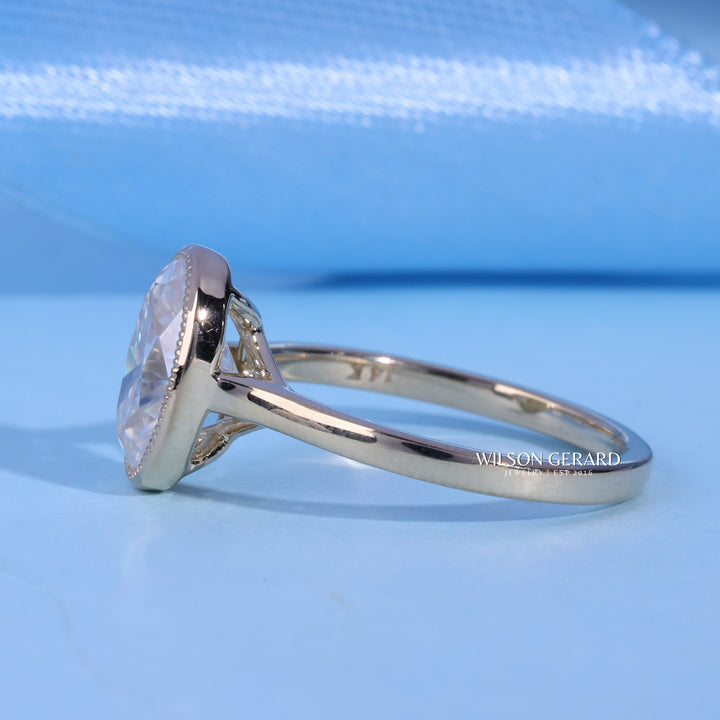 2.0CT Bezel Set Oval E/VS1 Lab Grown Diamond Cathedral Engagement Ring