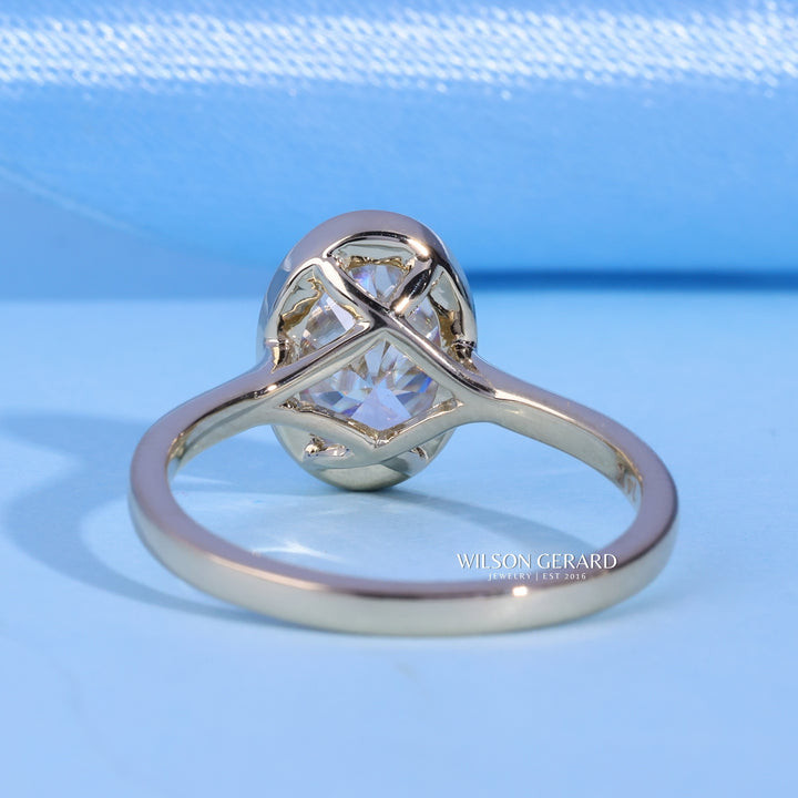 2.0CT Bezel Set Oval E/VS1 Lab Grown Diamond Cathedral Engagement Ring