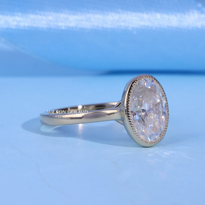 2.0CT Bezel Set Oval E/VS1 Lab Grown Diamond Cathedral Engagement Ring