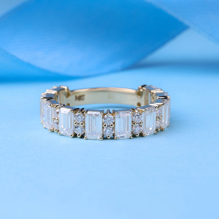 Emerald & Round E/VS1 Lab Grown Diamond 3/4 Eternity Wedding Bands His And Hers