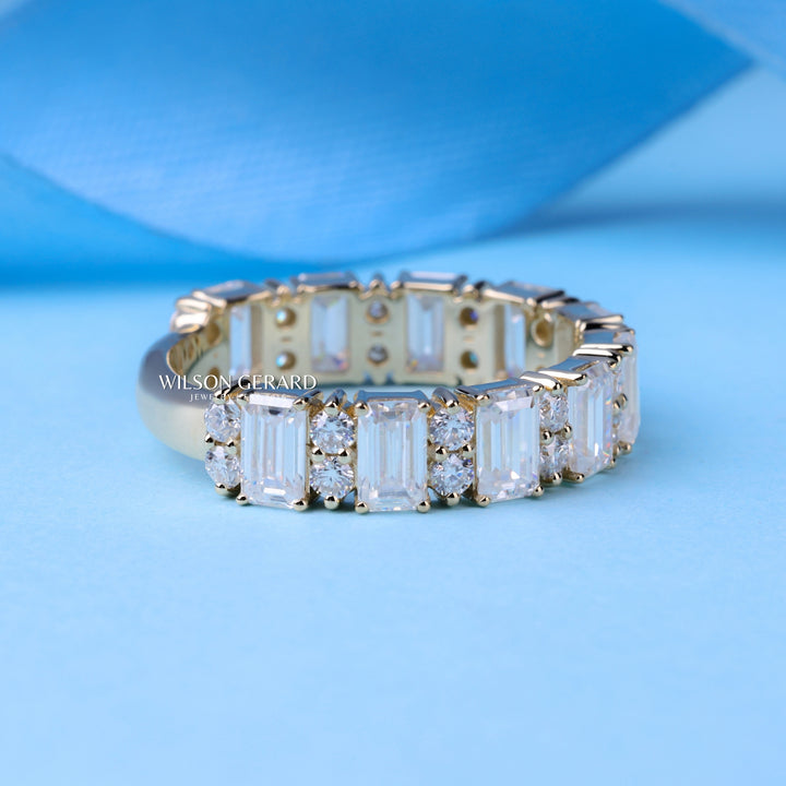 Emerald & Round E/VS1 Lab Grown Diamond 3/4 Eternity Wedding Bands His And Hers