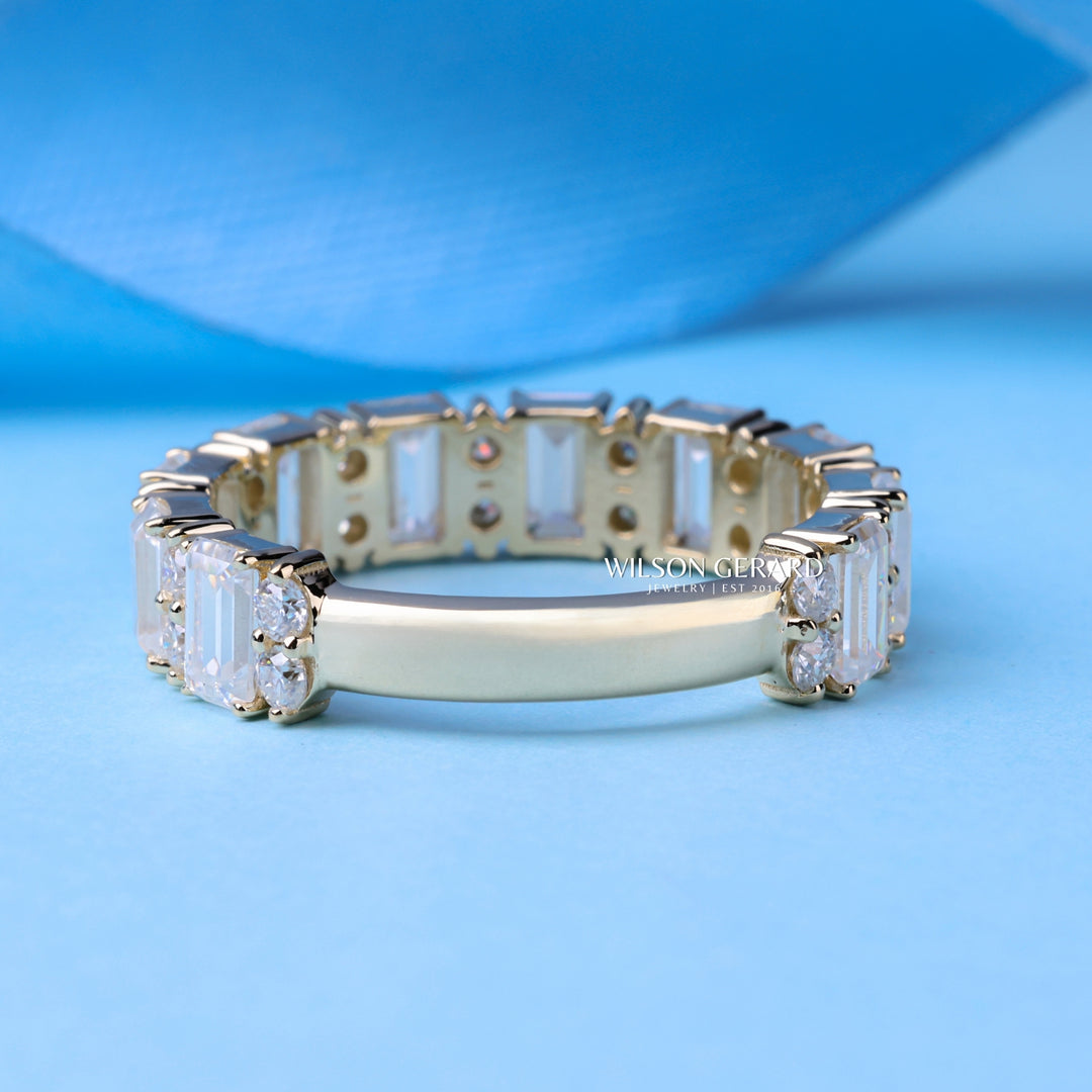 Emerald & Round E/VS1 Lab Grown Diamond 3/4 Eternity Wedding Bands His And Hers