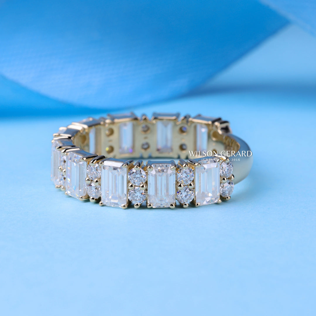 Emerald & Round E/VS1 Lab Grown Diamond 3/4 Eternity Wedding Bands His And Hers