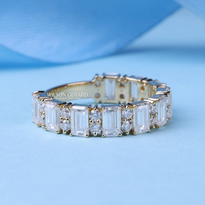 Emerald & Round E/VS1 Lab Grown Diamond 3/4 Eternity Wedding Bands His And Hers