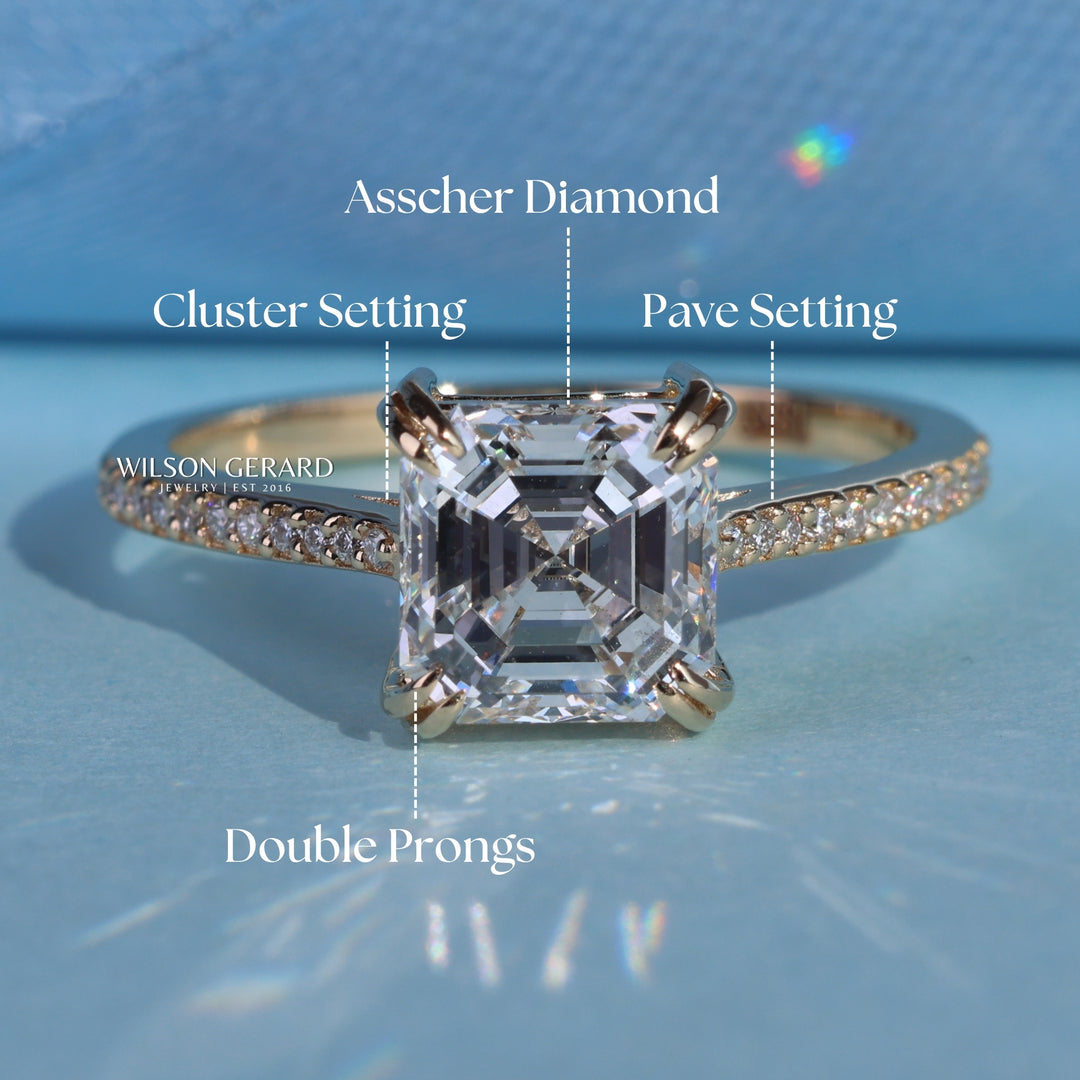 1.50CT Asscher E/VS1 Lab Grown Diamond Channel Pave Engagement Ring