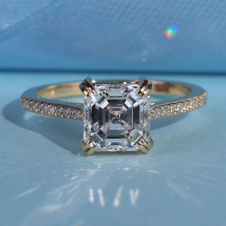 1.50CT Asscher E/VS1 Lab Grown Diamond Channel Pave Engagement Ring