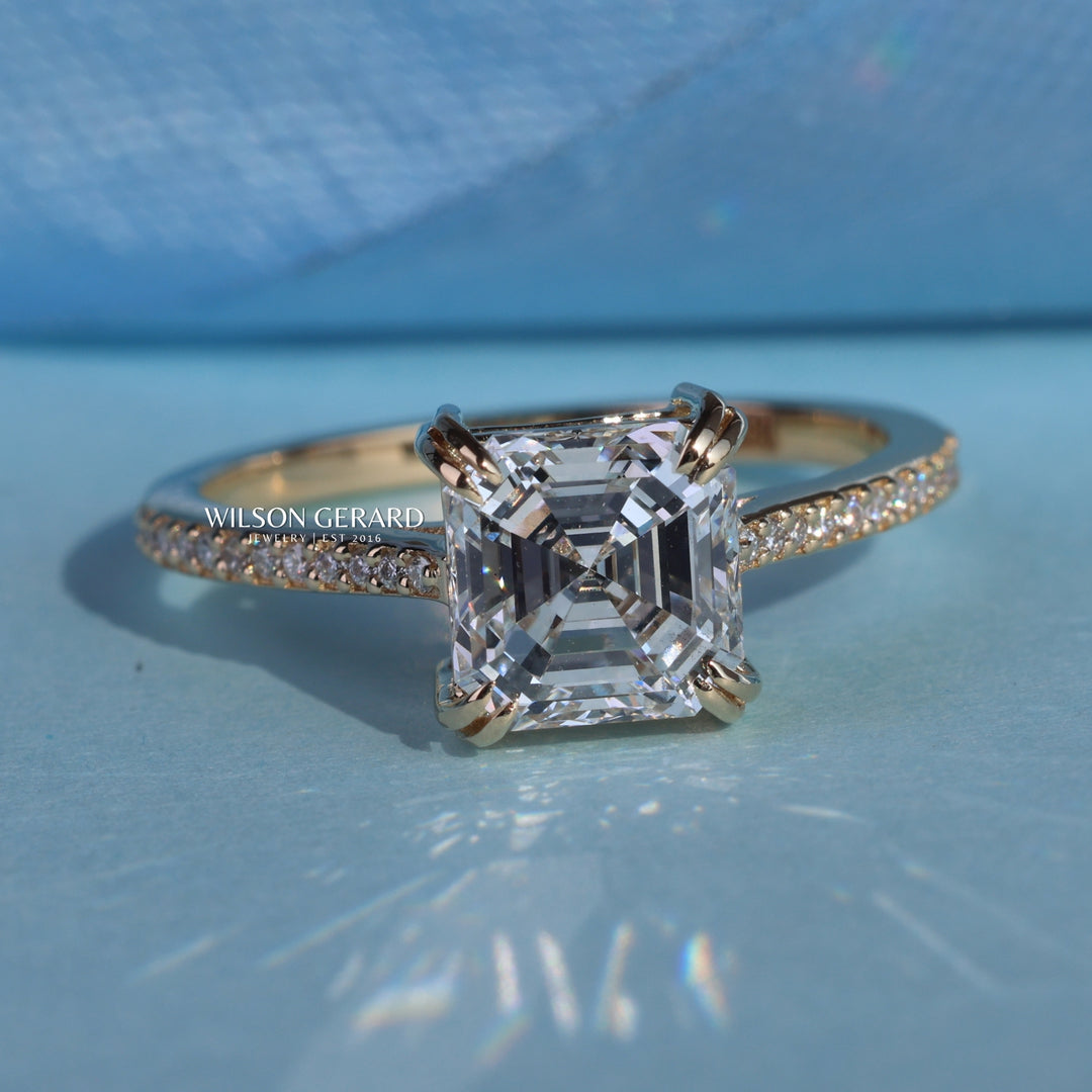 1.50CT Asscher E/VS1 Lab Grown Diamond Channel Pave Engagement Ring