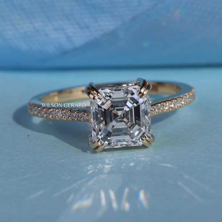 1.50CT Asscher E/VS1 Lab Grown Diamond Channel Pave Engagement Ring