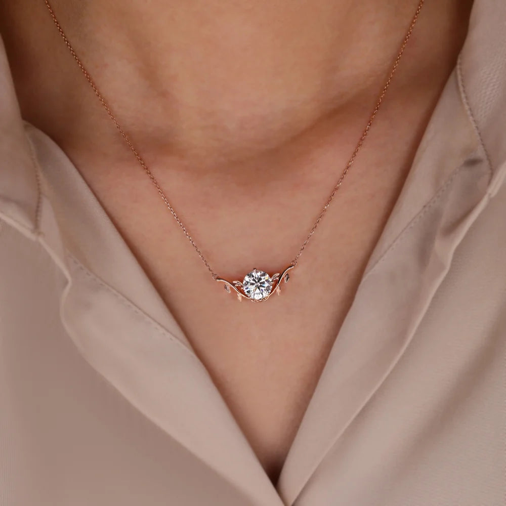 Round Lab Grown Diamond Nature Inspired Branch Design Pendant Necklace