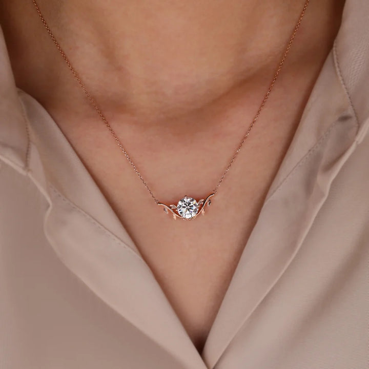 Round Lab Grown Diamond Nature Inspired Branch Design Pendant Necklace
