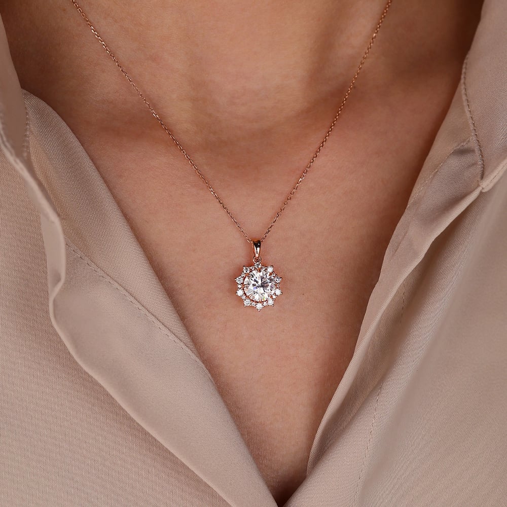 Round Cut Halo Lab Grown Diamond Necklace Ideas