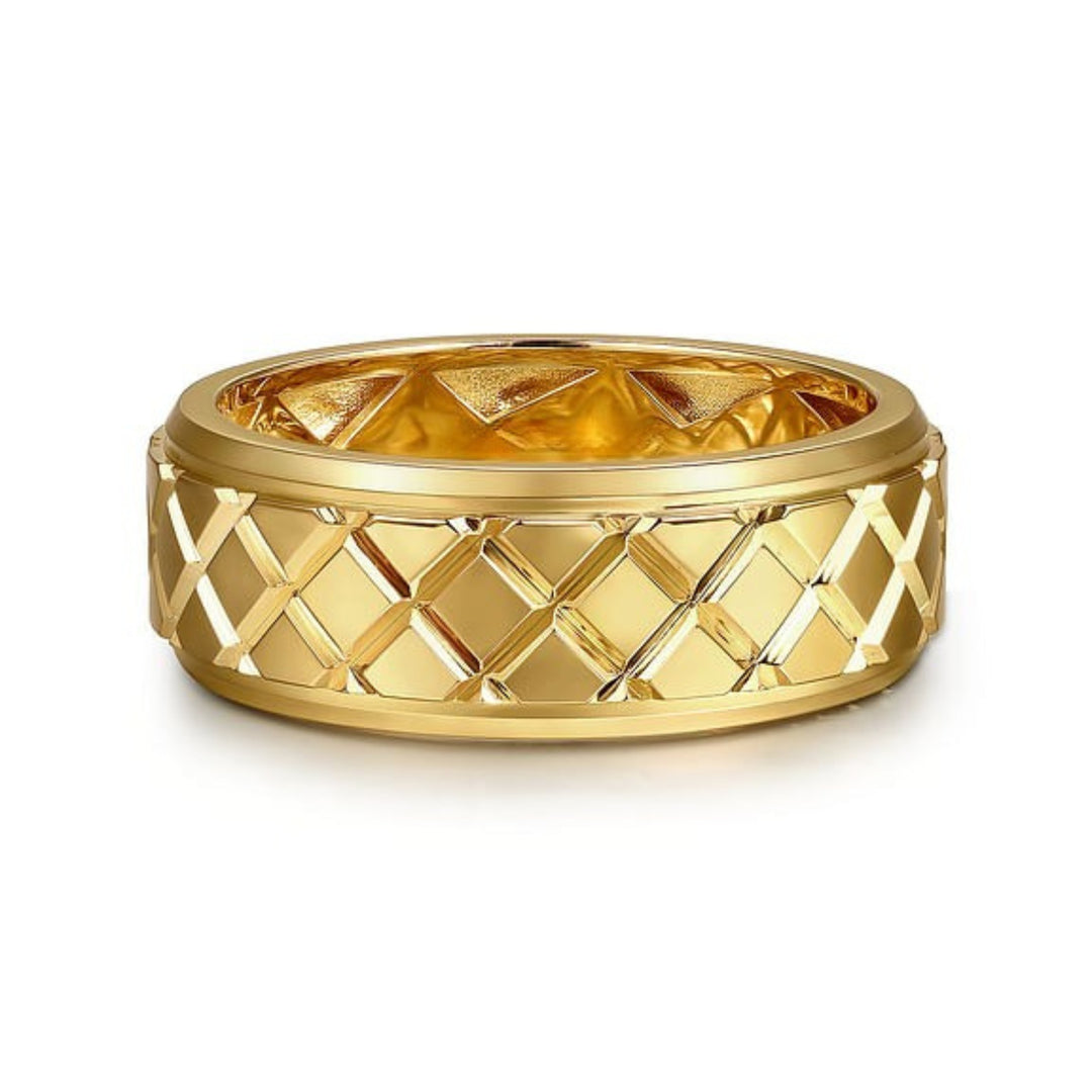 14K Yellow Gold 8mm Square High Polished Finish Men's Ring