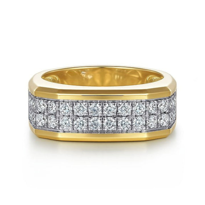 14K Yellow Gold Round Lab Grown Diamond Channel Pave Men's Wedding Ring
