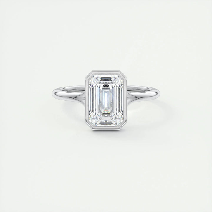2ct Bezel Set Emerald Cut F- VS1 Diamond Solitaire Lab Grown Engagement Ring