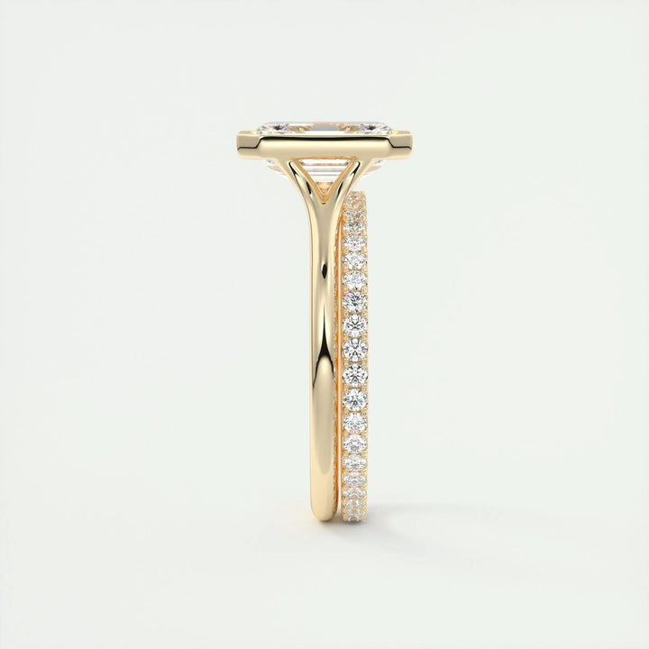 2ct Bezel Set Emerald Cut F- VS1 Diamond Solitaire Lab Grown Engagement Ring