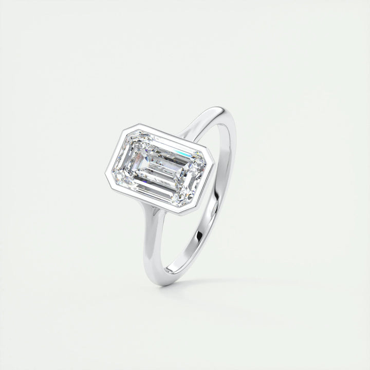 2ct Bezel Set Emerald Cut F- VS1 Diamond Solitaire Lab Grown Engagement Ring