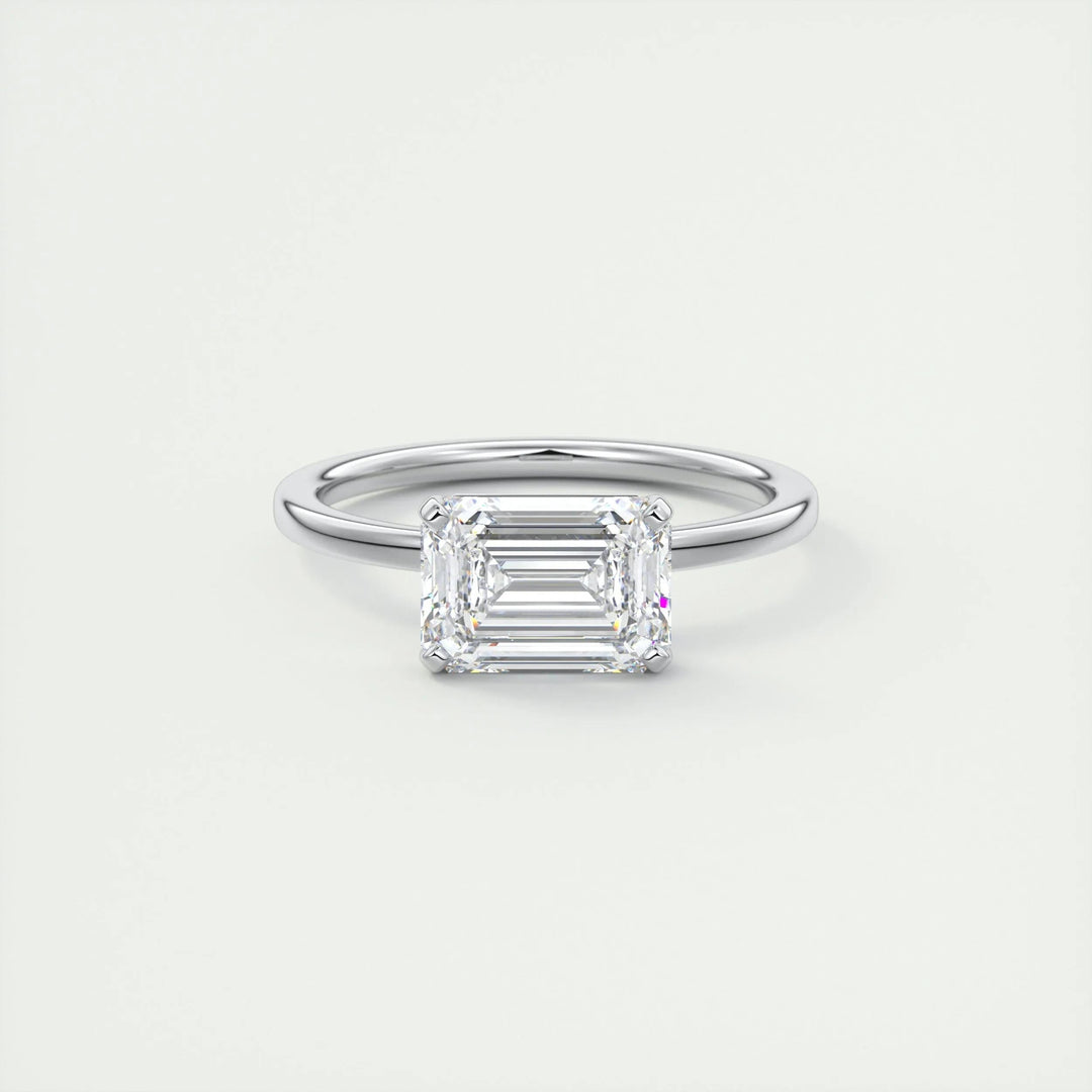2ct East West Emerald F- VS1 Lag Grown Diamond Solitaire Engagement Ring