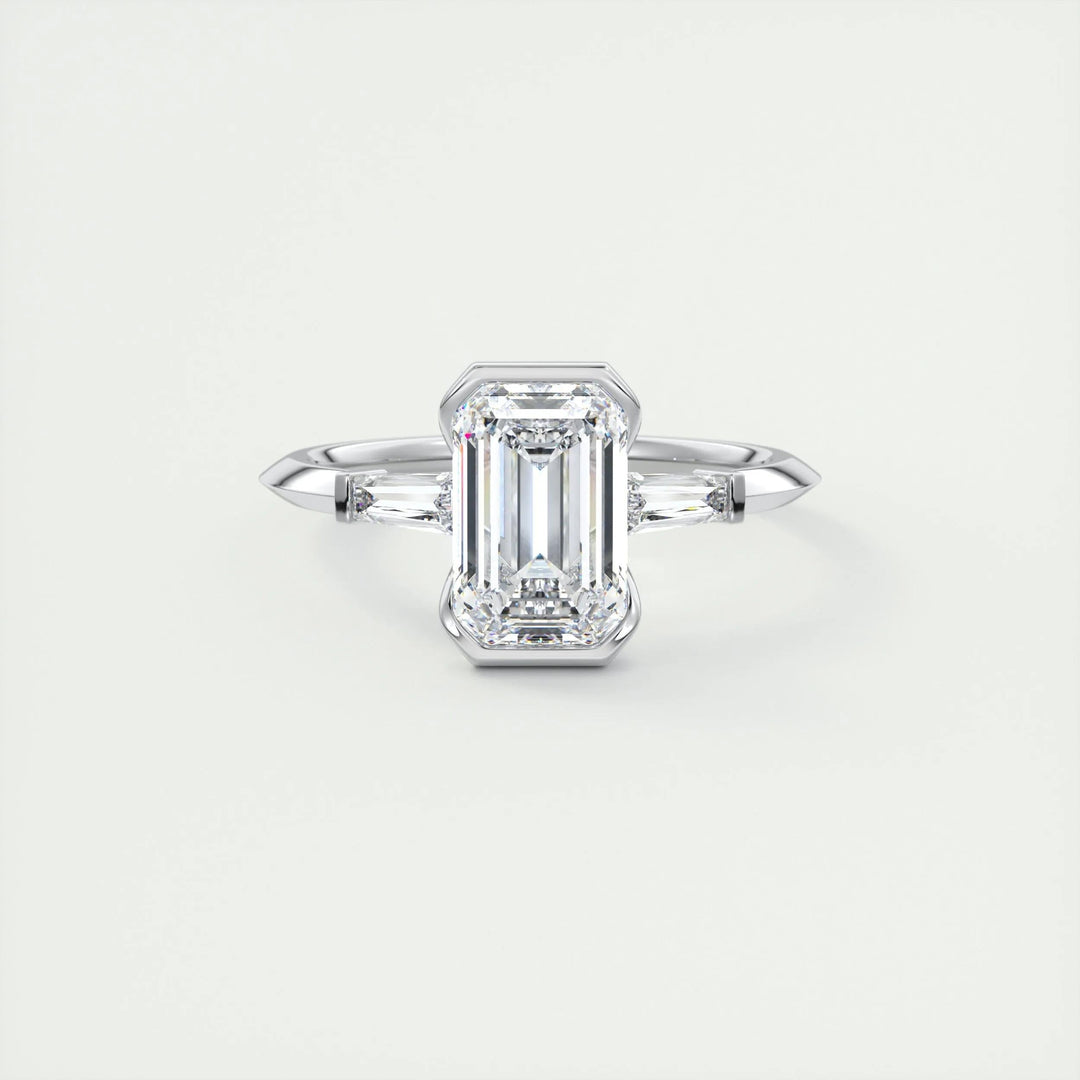 2ct Emerald F- VS1 Lab Grown Diamond Three Stones Engagement Ring