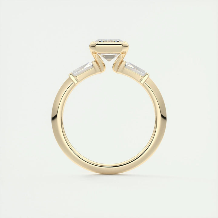 2ct Emerald F- VS1 Lab Grown Diamond Three Stones Engagement Ring