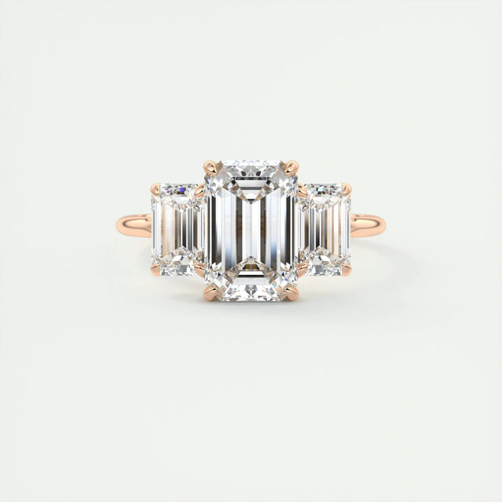 2ct Emerald F- VS1 Lab Grown Diamond Three Stones Engagement Ring