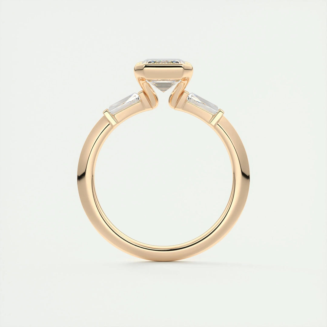 2ct Emerald F- VS1 Lab Grown Diamond Three Stones Engagement Ring