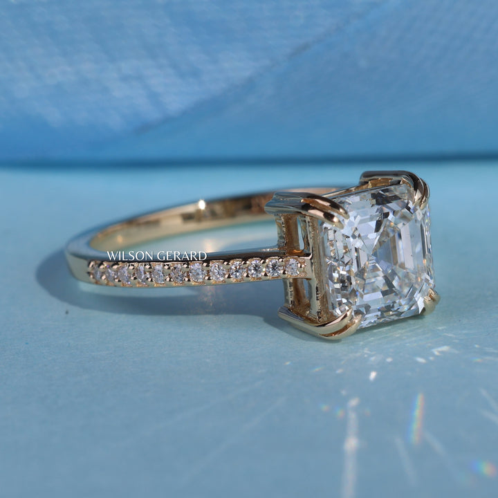 1.50CT Asscher E/VS1 Lab Grown Diamond Channel Pave Engagement Ring