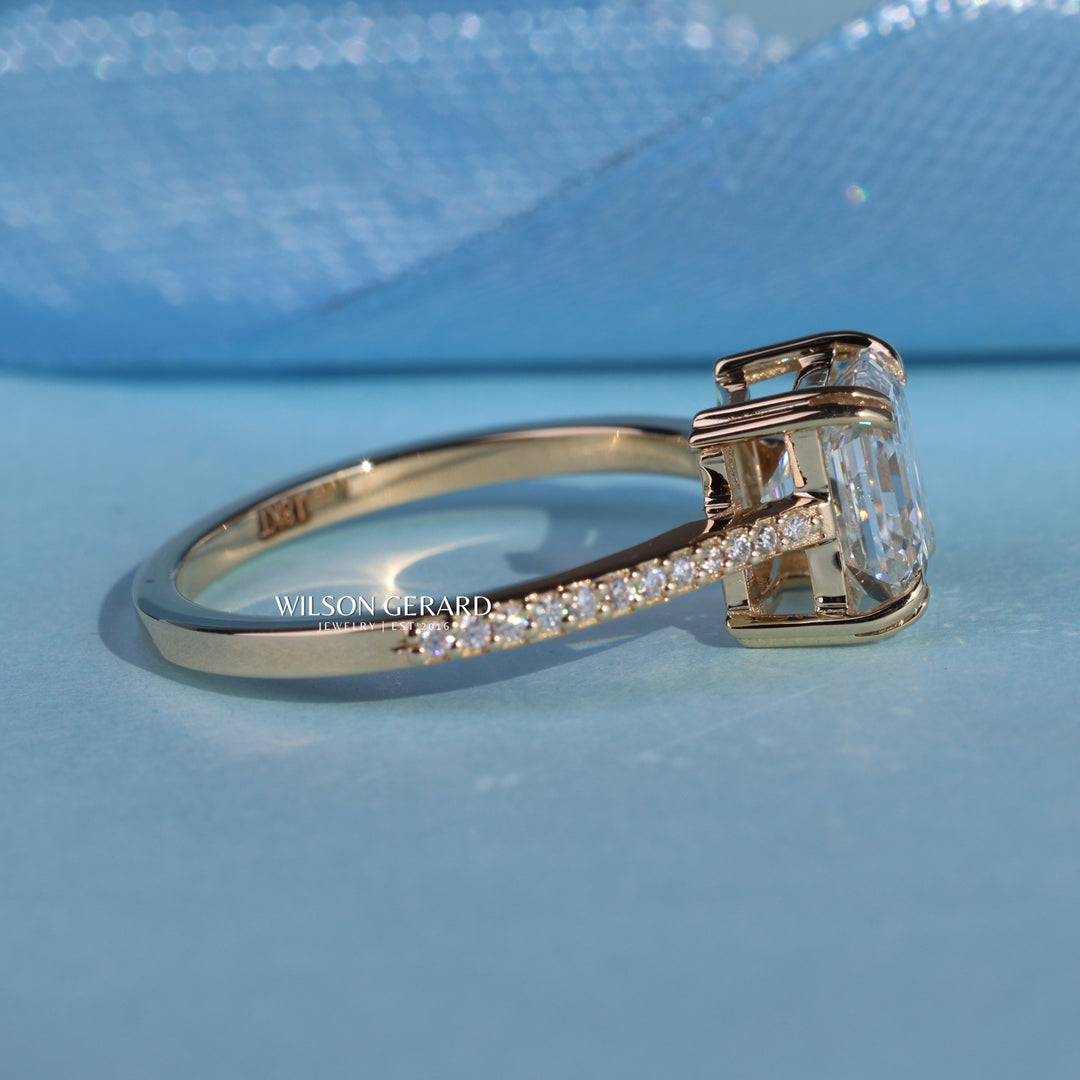 1.50CT Asscher E/VS1 Lab Grown Diamond Channel Pave Engagement Ring