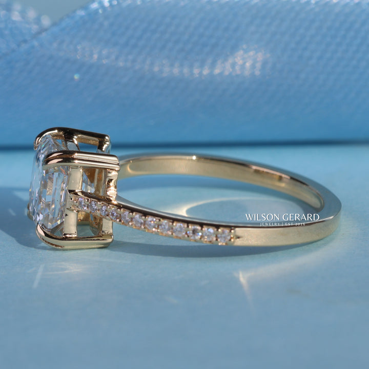 1.50CT Asscher E/VS1 Lab Grown Diamond Channel Pave Engagement Ring