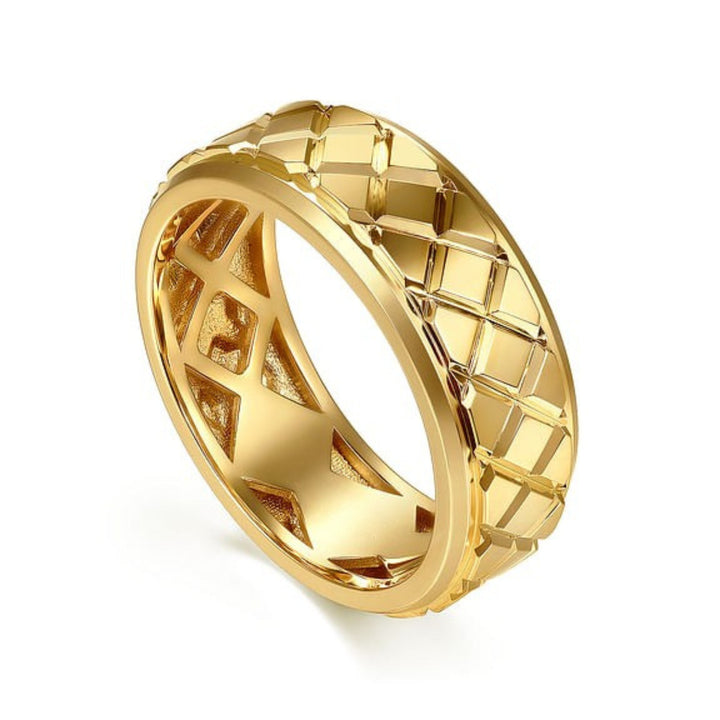 14K Yellow Gold 8mm Square High Polished Finish Men's Ring