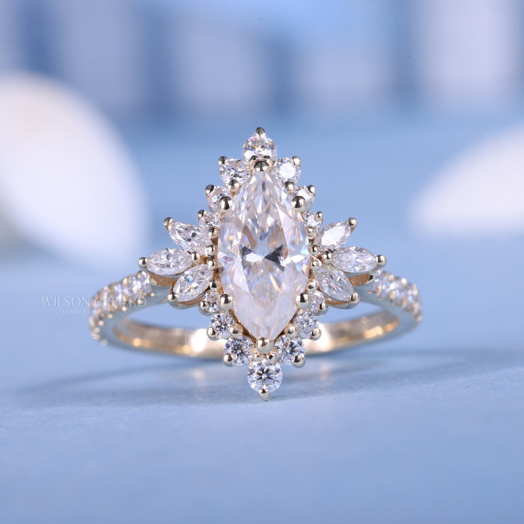 1.0CT Marquise E/VS2 LAb Grown Diamond Halo Cluster Vintage Style Engagement Rings Couple