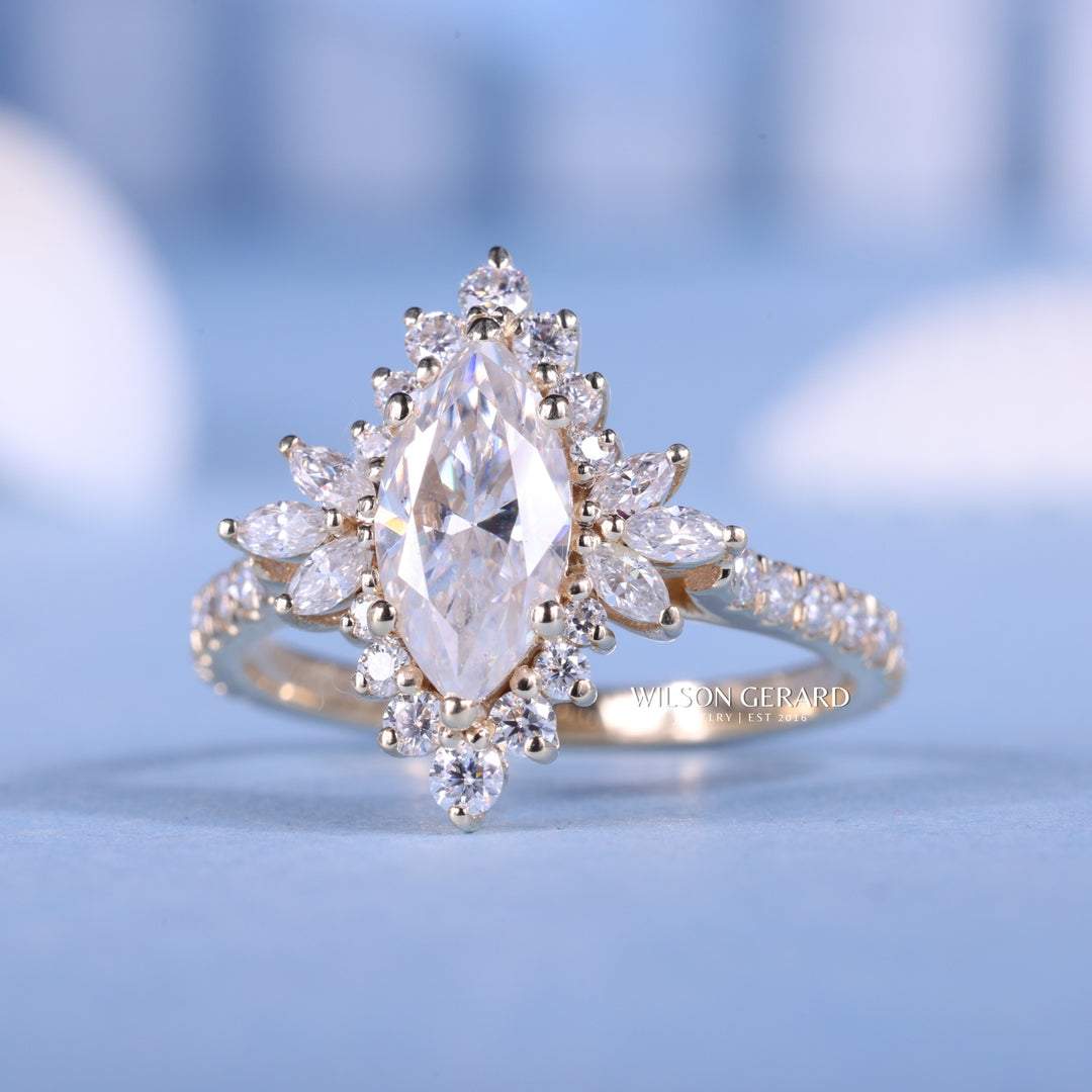 1.0CT Marquise E/VS2 LAb Grown Diamond Halo Cluster Vintage Style Engagement Rings Couple