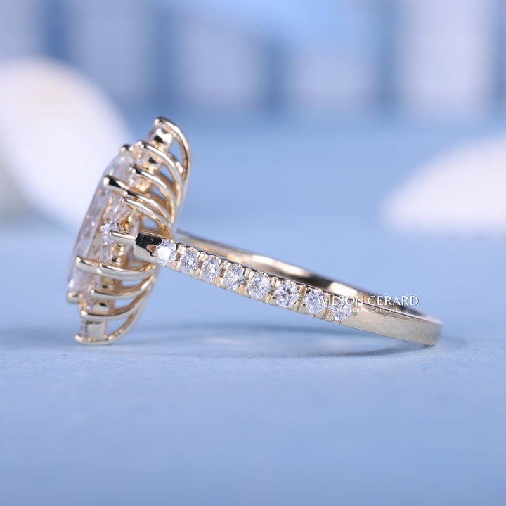 1.0CT Marquise E/VS2 LAb Grown Diamond Halo Cluster Vintage Style Engagement Rings Couple