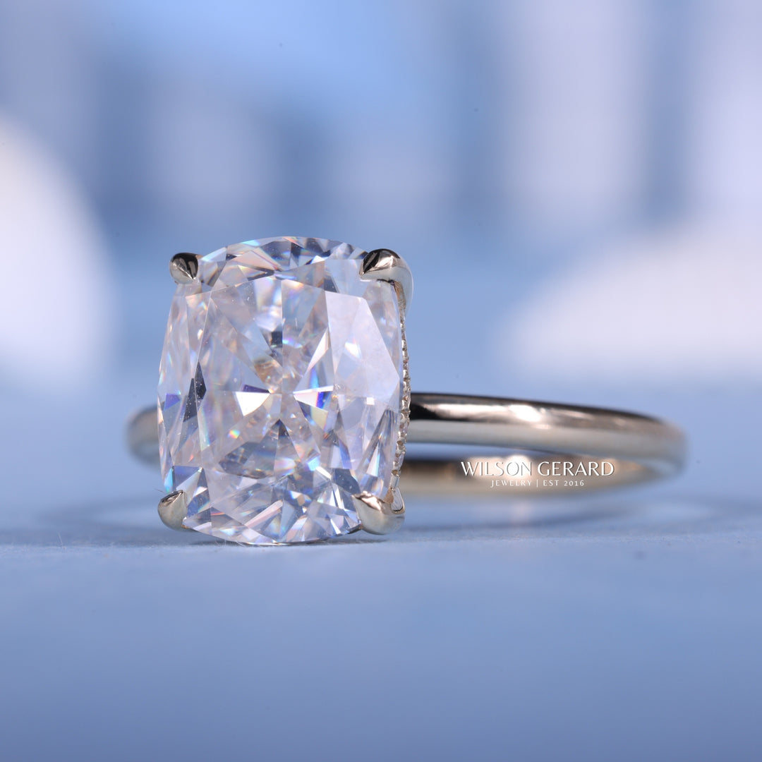 2.50CT Elongated Cushion E/VS1 CVD Diamond Hidden Halo Solitaire Engagement Ring