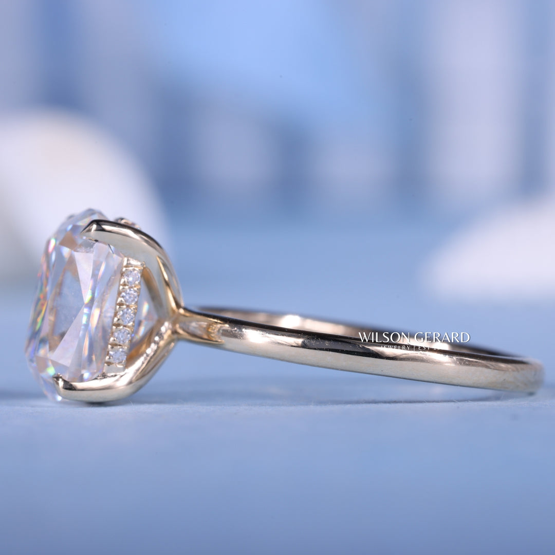 2.50CT Elongated Cushion E/VS1 CVD Diamond Hidden Halo Solitaire Engagement Ring