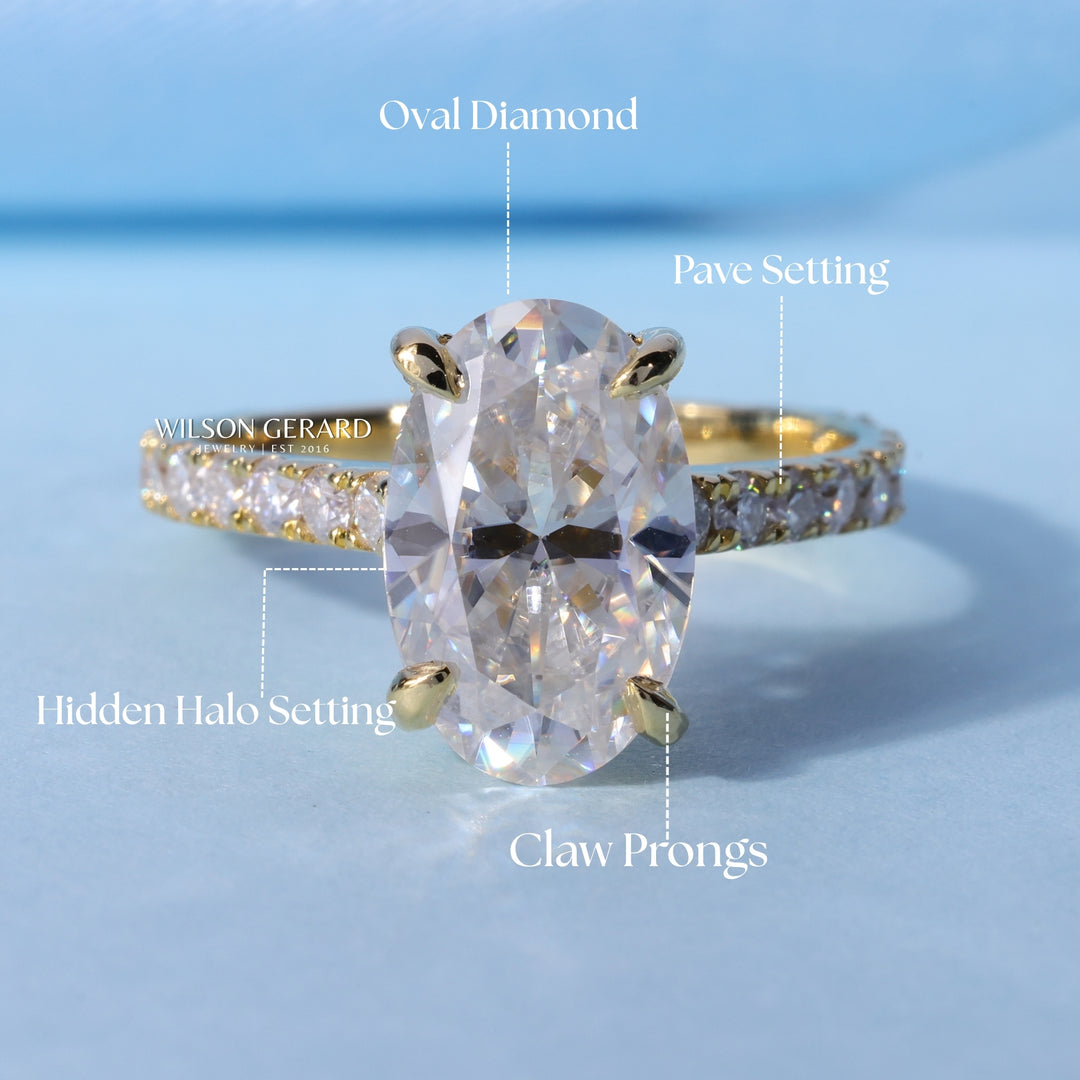 1.50CT Oval Cut E/VS1 Lab Grown Diamond Hidden Halo Pave Engagement Ring