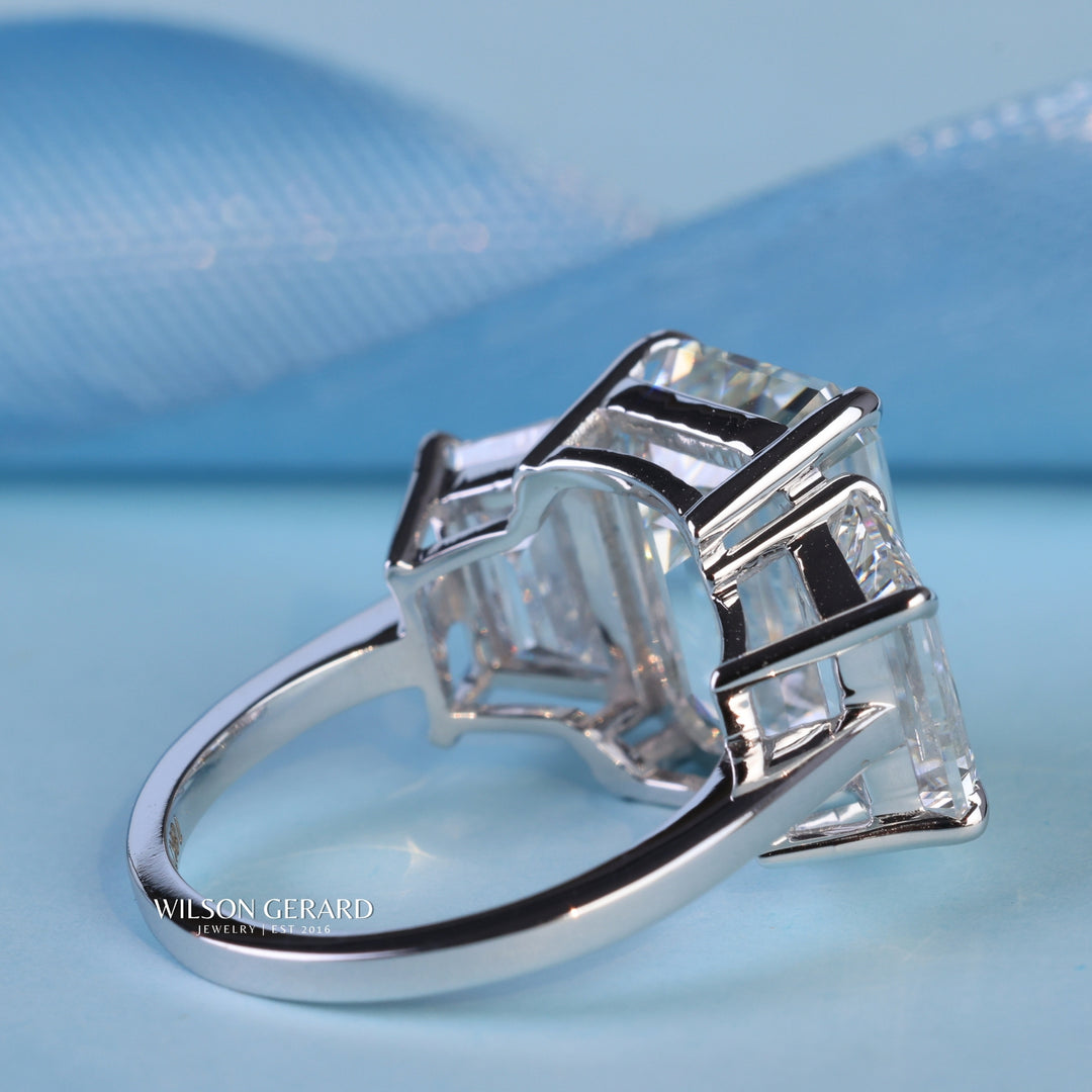 3.0CT Emerald Cut E/VS1 Lab Grown Diamond Three Stone Engagement Rings