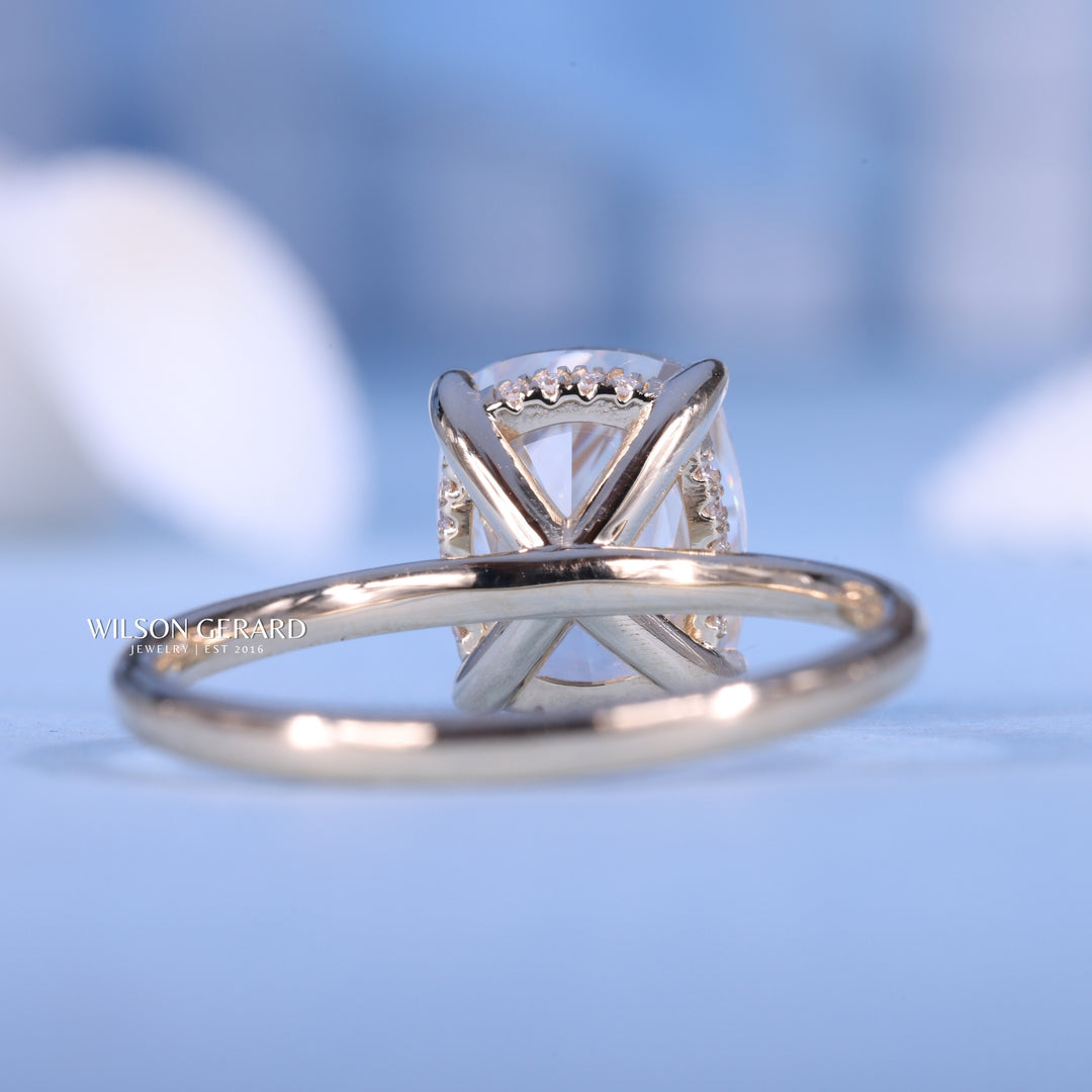 2.50CT Elongated Cushion E/VS1 CVD Diamond Hidden Halo Solitaire Engagement Ring