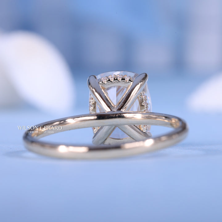 2.50CT Elongated Cushion E/VS1 CVD Diamond Hidden Halo Solitaire Engagement Ring