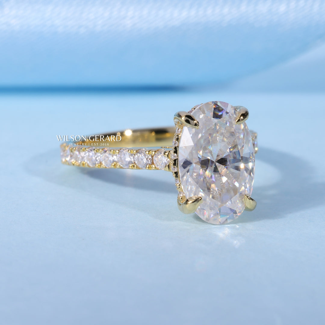 1.50CT Oval Cut E/VS1 Lab Grown Diamond Hidden Halo Pave Engagement Ring